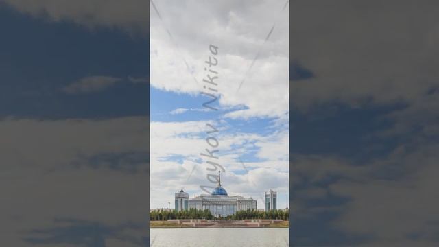 Vertical video. Akorda Palace of Independence. View from the river. Astana, Kazakhstan. HDR Time La