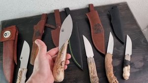 ножи с резными рукоятями из рога лося, клык моржа и рог буйвола. Новый интересный проект.