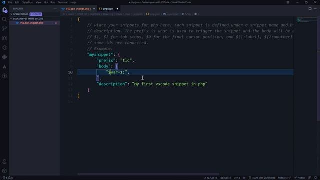 Custom VS Code Snippet for PHP  and Laravel