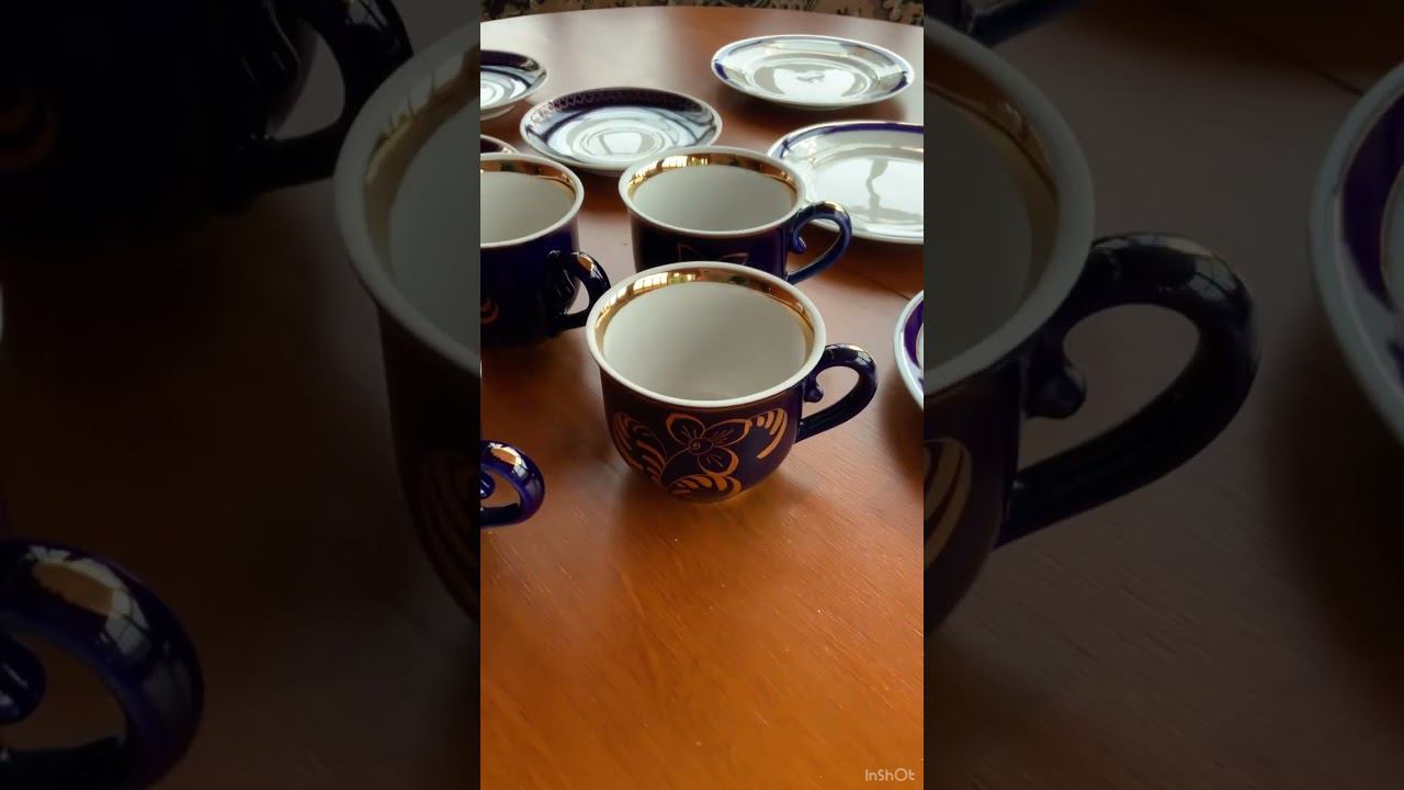 Фарфор кобальт: чашки, блюдца, десертные тарелки