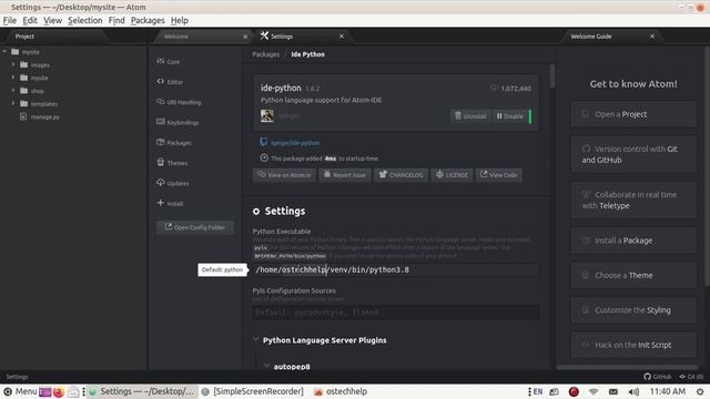 Atom IDE setup for python and django development | Python autocomplete in Atom IDE | Ubuntu | Linux