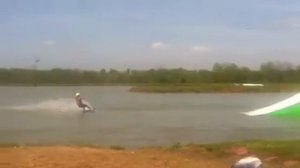 Gabi jumps the ramp at the cable park!