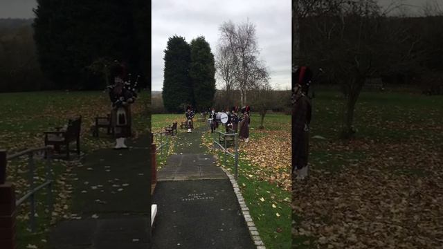 Pipe Major Robert Gardner farewell at Redditch Crematorium -after service 1