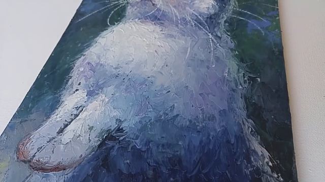 Картина маслом, анималистика: Любопытный кролик 20х30 см. Oil painting, animalism: Curious rabbit