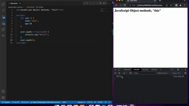 JavaScript object method "this" | JavaScript this Keyword | Techies Flock