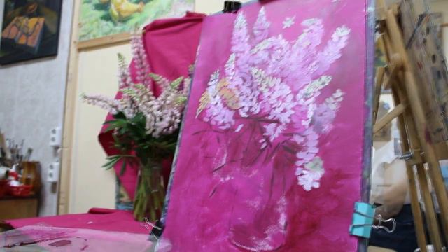 VLOG И ХУДОЖКА: РОЗОВЫЙ ЭТЮД №1 | Картина за ОДИН ДЕНЬ | Дельфиниум | Новый метод ТОНИРОВКИ