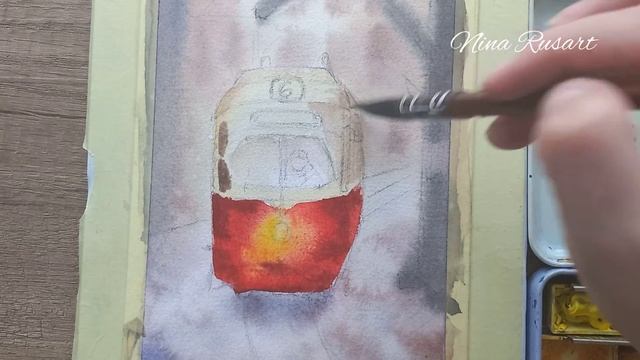 Рисуем трамвай зимним днём - мастер-класс по акварели. Watercolor painting tutorial смотреть онлайн