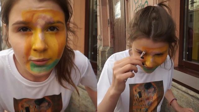 нарисовала НА ЛИЦЕ картину "Поцелуй" Климта смотреть онлайн