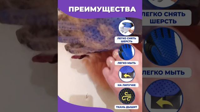 Перчатка для вычесывания шерсти кошек и собак