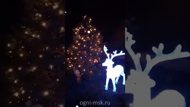 Новогоднее украшение фасада, елки в КП "Белый Берег". Световые фигуры на участке