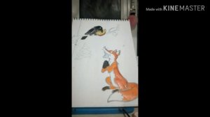 Раскрашиваю рисунок ворона и лисица