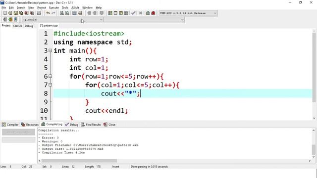Hollow Square Shape Pattern Program in C++ || Square Shape Pattern in C++