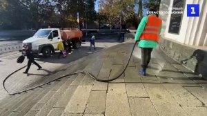 Осень в разгаре: в Севастополе улицы очищают от листьев