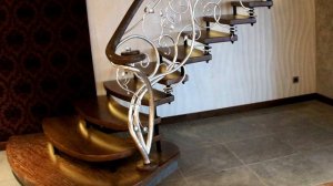 Перила 127  Кованые для винтовой лестницы ступени из дерева в Днепропетровске, в Днепре фото видео