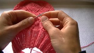 Вязание шапки ажурным узором на круговых спицах.Knitting hats openwork pattern on circular needles.