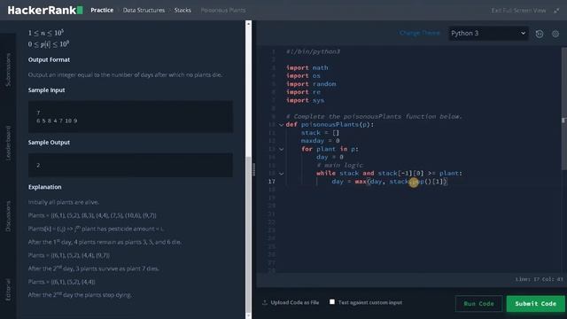 139 - Poisonous Plants | Stacks | Hackerrank Solution | Python