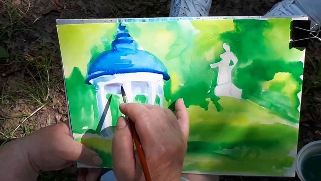 Мастер-класс по рисованию "Пейзаж с беседкой" смотреть онлайн