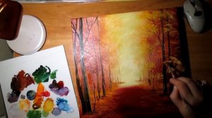 Осенний пейзаж.Веерная кисть .