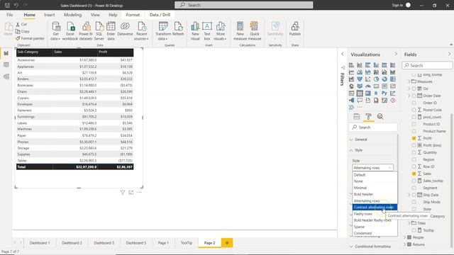 Styles of Power BI Table Chart