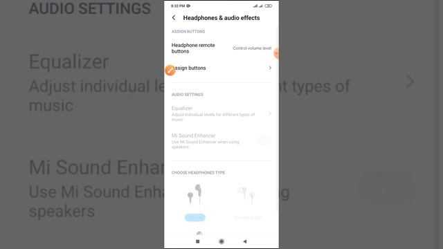 Mi Earbuds headphone setting on redmi note 8