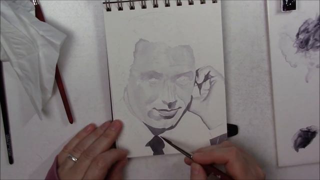 WEEKLY PORTRAIT #6 - watercolor portrait - Daniel Smith neutral tint - Actor Cary Grant смотреть онлайн