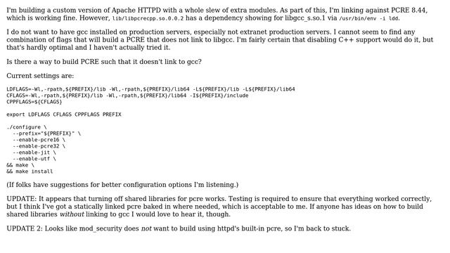 DevOps & SysAdmins: How to build PCRE 8.44 without linking to gcc? смотреть онлайн