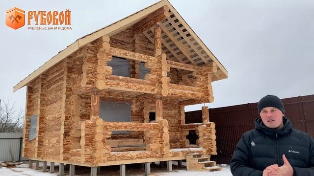 Двухэтажная рубленная баня с террасой. #Баня с балконом.