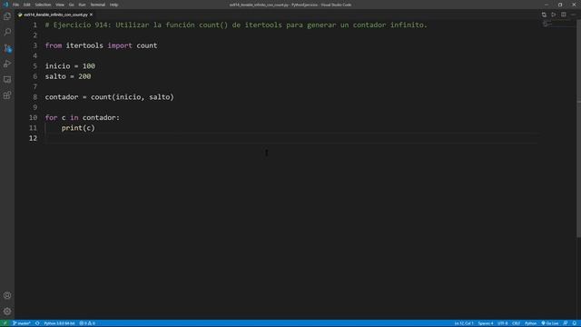 Python - Ejercicio 914: Utilizar la Función count() de itertools para ...