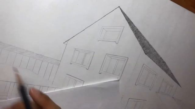Экстерьер дома. Архитектурный рисунок. Перспектива из двух точек.