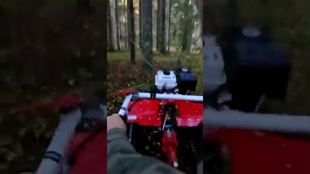 Покатушки по лесу на мотоблоке с гусеницами Крутец и прицепом