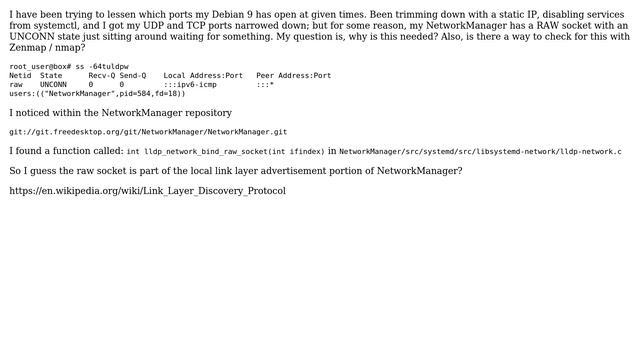 (Debian 9) NetworkManager uses a RAW socket using ipv6-icmp? смотреть онлайн