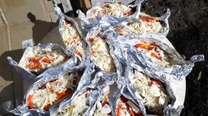 Угольный гриль самодельный, авторское блюдо  "Драккар" Сёмга с овощами