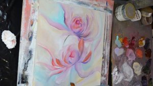 Абстрактная интерьерная картина с цветами. Живопись маслом.