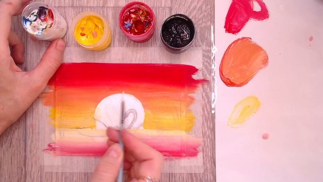 Как нарисовать закат гуашью для начинающих. Лебеди на закате