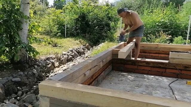 Строим баню 4*4 из бруса с верандой. Своими руками. смотреть онлайн