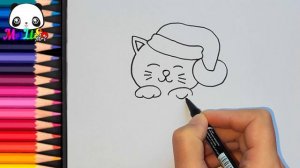 Как нарисовать КОТИКА в коробке просто | Новогодние рисунки | Як намалювати котика Новорічні малюнк