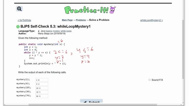 Java Practice It || 5.3 whileLoopMystery1 || while loop basics, method смотреть онлайн