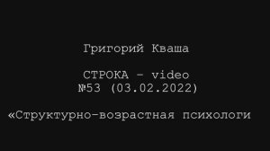 Григорий Кваша. Строка-video №53 (2022.02.03)
Структурно-возрастная психология. Отрочество. Юность