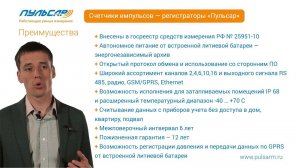 Презентация - Счетчик импульсов-регистратор "Пульсар" 2-канальный с радио интерфейсом