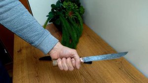 Национальный бурятский нож с прямым длинным клинком