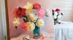 "Пионовый букет" живопись маслом