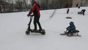 Электро самокат Speed Savage s11 и снегокат на прицепе. Спид саваж и зима.