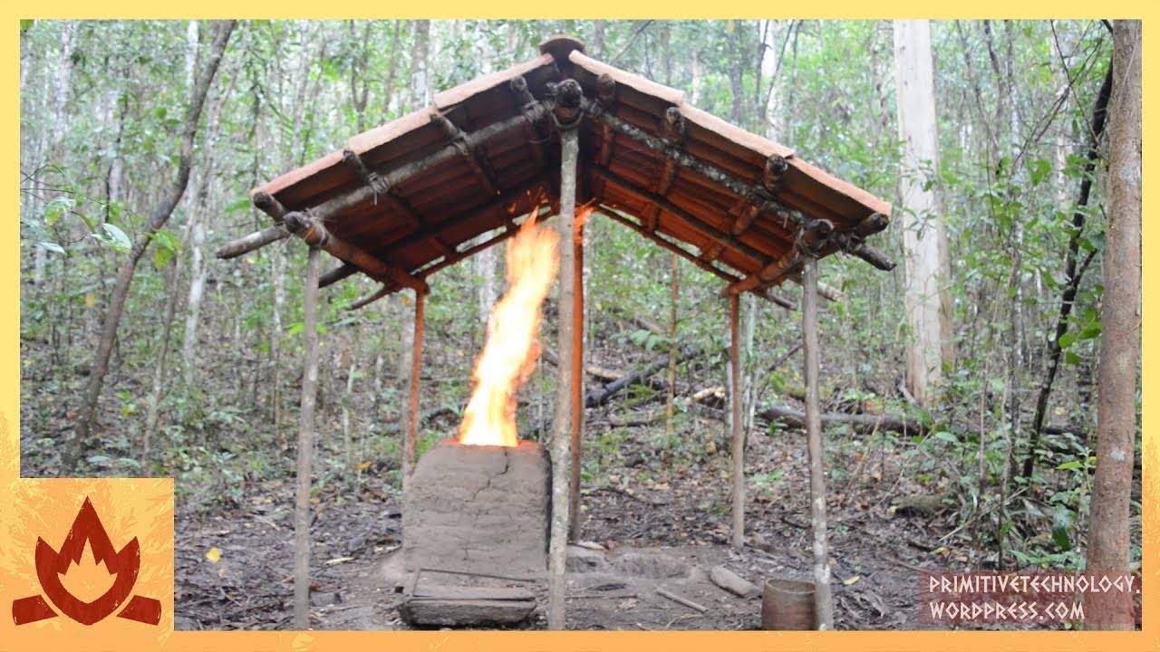 Примитивная технология: Навес с черепичной крышей и печь для обжига