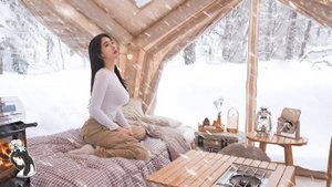 Поход с новой воздушной палаткой в снежную бурю | Зимний Кемпинг с палаткой | АСМР природа