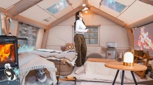 Зимний кемпинг в палатке с теплым воздухом горящей печкойㅣуютный звук | АСМР природа