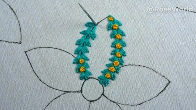 hand embroidery amazing flower design with lazy daisy chain knotted stitch for beginners
