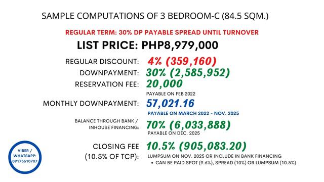 ALDER RESIDENCES SYLVAN BUILDING 3 & 4 BEDROOM UNITS DMCI HOMES | Sample Computations and Layouts
