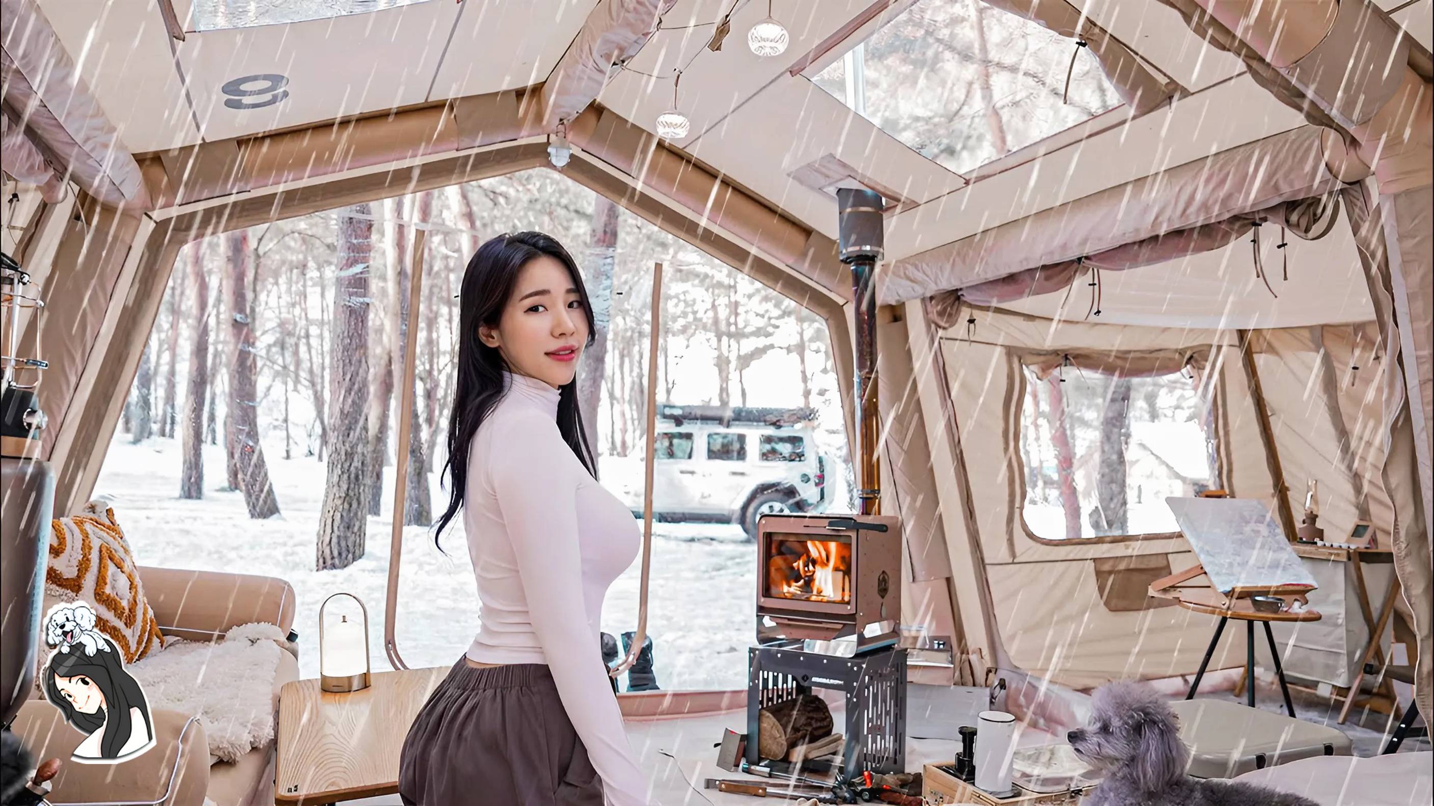 Кемпинг в заснеженном поле с 4-х комнатной надувной палаткой | Звуки для сна | АСМР природа смотреть онлайн