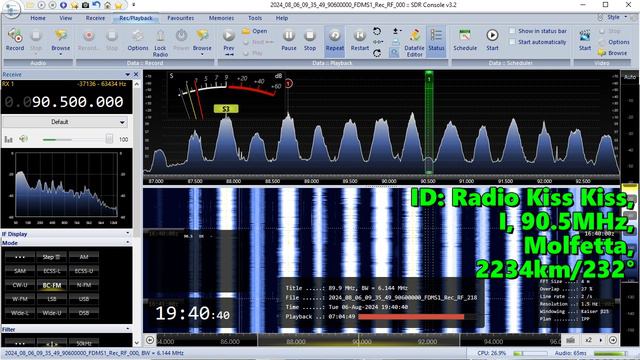 06.08.2024 16:40UTC, [Es], Radio Kiss Kiss, Италия, 90.5МГц, 2234км