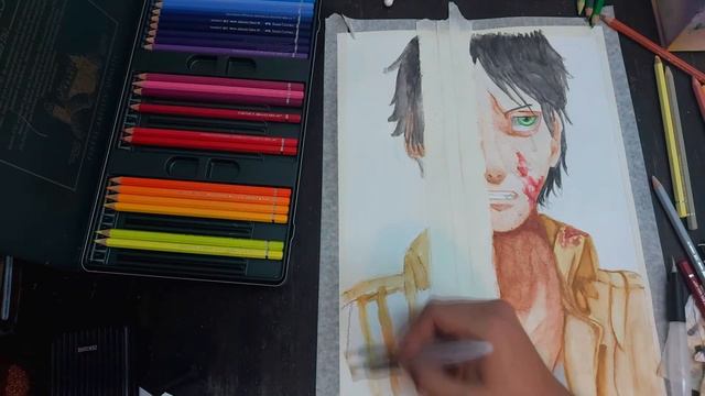 Attack on titan - Eren Yeager watercolor drawing